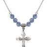 Crucifix Birthstone Necklace | 1 1/8 inch | 6mm Beads  Light Sapphire Sterling Silver