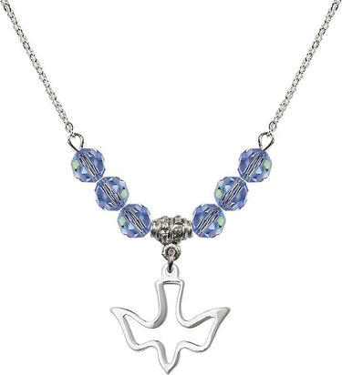Sterling Holy Spirit Birthstone Necklace | 5/8 inch | 6mm Beads