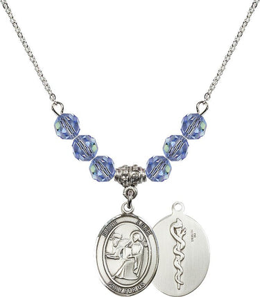 Collar con el santo de la piedra natal esmeralda de San Lucas Apóstol | 1,9 cm | Cuentas de 6 mm