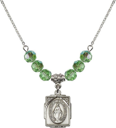 Sterling Miraculous Medal Birthstone Necklace | 5/8 inch | 6mm Beads