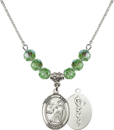 Collar con el santo de la piedra natal esmeralda de San Lucas Apóstol | 1,9 cm | Cuentas de 6 mm