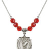 Saint Florian Birthstone Necklace | 3/4 inch | 6mm Beads  Ruby Sterling Silver