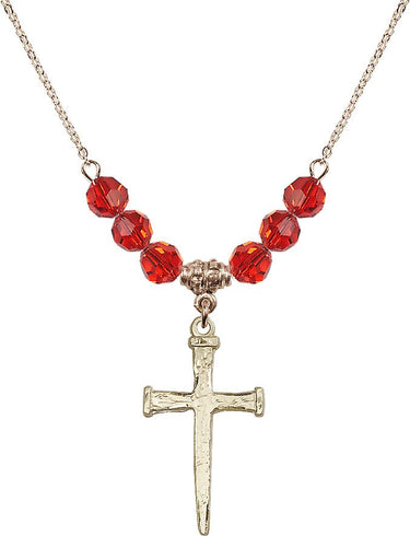 Nail Cross Birthstone Necklace | 1 1/8 inch | 6mm Beads