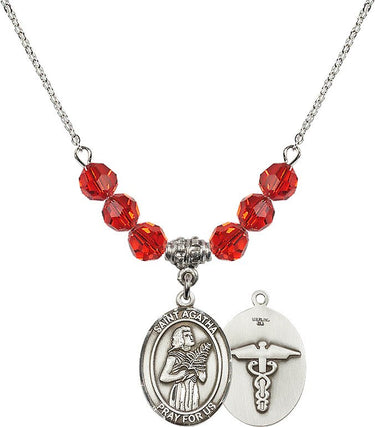 Collar con la piedra natal de Santa Águeda para enfermeras | 1,9 cm | Cuentas de 6 mm