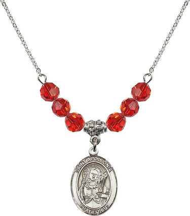 Collar con piedra natal de Santa Apolonia | 1,9 cm | Cuentas de 6 mm