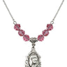 Saint Teresa of Calcutta Birthstone Necklace | 3/4 inch | 6mm Beads  Rose Sterling Silver