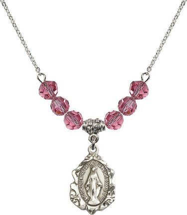 Sterling Miraculous Medal Birthstone Necklace | 3/4 inch | 6mm Beads | N30-0822M