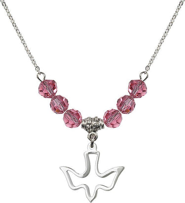 Sterling Holy Spirit Birthstone Necklace | 5/8 inch | 6mm Beads