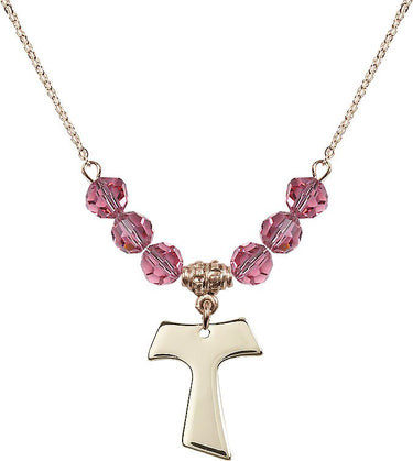Tau Cross Birthstone Necklace | 3/4 inch | 6mm Beads