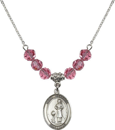Collar de San Ginés de Roma con piedra de nacimiento | 1,9 cm | Cuentas de 6 mm