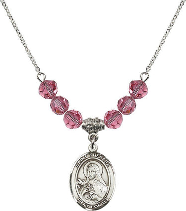 Collar con piedra natal de Santa Teresa | 1,9 cm | Cuentas de 6 mm