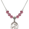 Saint Christopher Birthstone Necklace | 3/4 inch | 6mm Beads  Rose Sterling Silver
