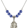 Miraculous Medal Birthstone Necklace | 3/4 inch | 6mm Beads  Sapphire Sterling Silver