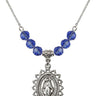 Miraculous Medal Birthstone Necklace | 1 inch | 6mm Beads  Sapphire Sterling Silver
