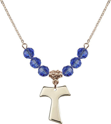 Tau Cross Birthstone Necklace | 3/4 inch | 6mm Beads