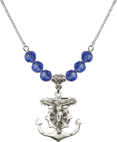 Anchor Crucifix Birthstone Necklace | 1 inch | 6mm Beads