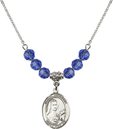 Collar de santa Teresa de Lisieux con piedra de nacimiento | 1,9 cm | Cuentas de 6 mm