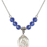Saint Angela Merici Birthstone Necklace | 3/4 inch | 6mm Beads  Sapphire Sterling Silver