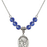 Saint Sebastian Birthstone Necklace | 3/4 inch | 6mm Beads  Sapphire Sterling Silver