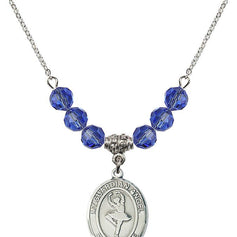 Guardian Angel Birthstone Necklace | 3/4 inch | 6mm Beads  Sapphire Sterling Silver