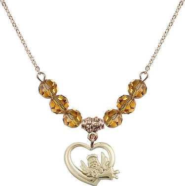 Heart Guardian Angel Birthstone Necklace | 1/2 inch | 6mm Beads