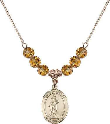 Collar de Santa Bárbara con piedra de nacimiento | 1,9 cm | Cuentas de 6 mm