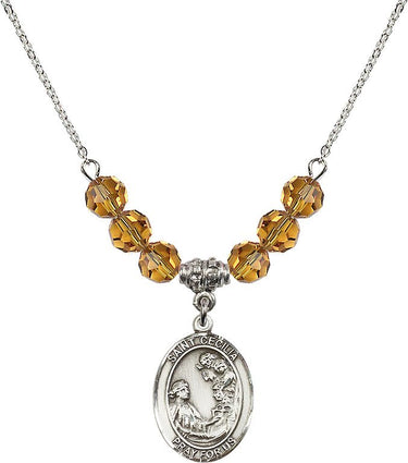 Saint Cecilia Birthstone Necklace | 3/4 inch | 6mm Beads | N30-8016