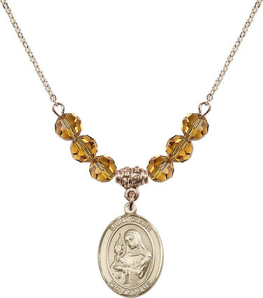 St. Clare of Assisi Birthstone Necklace | 3/4 inch | 6mm Beads