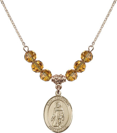 Saint Peregrine Laziosi Birthstone Necklace | 3/4 inch | 6mm Beads