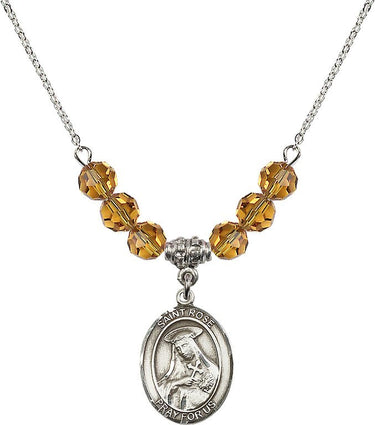 Saint Rose of Lima Birthstone Necklace | 3/4 inch | 6mm Beads