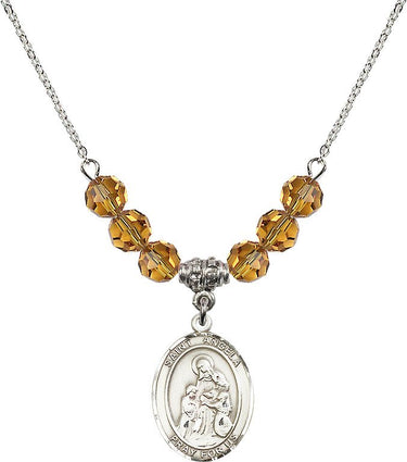 Collar con piedra natal de Santa Ángela Merici | 1.9 cm | Cuentas de 6 mm