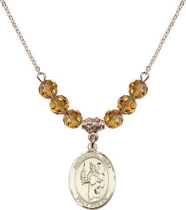 Collar con el arcángel Uriel, piedra de nacimiento | 1,9 cm | Cuentas de 6 mm