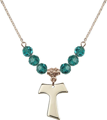 Tau Cross Birthstone Necklace | 3/4 inch | 6mm Beads