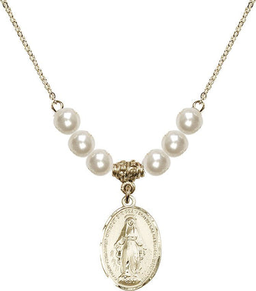 Collar de cristal con medalla milagrosa de plata de ley | 1,9 cm | Cuentas de 6 mm | N31-0015M