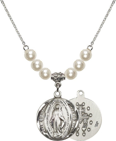 Collar de rosario de la Medalla Milagrosa de cuentas de cristal | 2,2 cm | Cuentas de 6 mm | N31-0017M