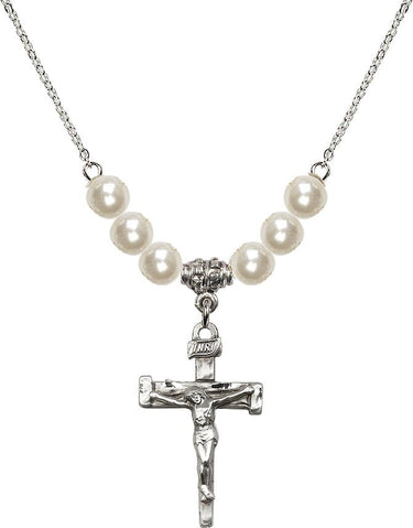 Nail Crucifix Crystal Necklace | 1 inch | 6mm Beads | N31-0073