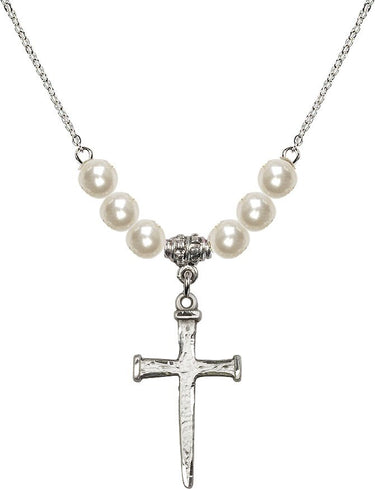 Nail Cross Crystal Necklace | 1 1/8 inch | 6mm Beads | N31-0085