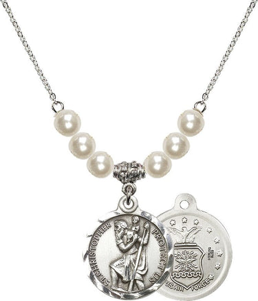 Collar de cristal con la Fuerza Aérea de San Cristóbal | 7/8 pulgada | Cuentas de 6 mm