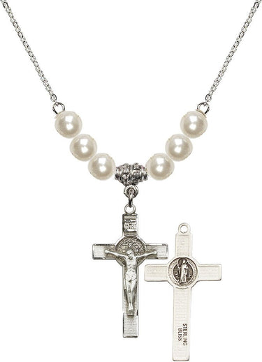 St. Benedict Crucifix Crystal Necklace | 1 1/8 inch | 6mm Beads | N31-0625