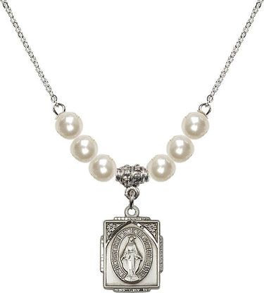 Collar con cuentas de cristal de la Medalla Milagrosa | 1,5 cm | Cuentas de 6 mm | N31-0804M