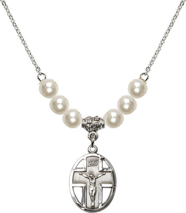 Collar de crucifijo de cristal | 1,9 cm | Cuentas de 6 mm | N31-0878
