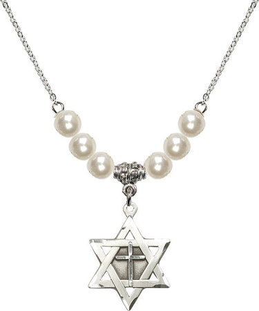 Star of David Cross Crystal Necklace | 7/8 inch | 6mm Beads | N31-1210Y