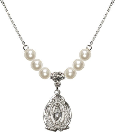 Collar de cuentas de cristal de la Medalla Milagrosa | 1,9 cm | Cuentas de 6 mm | N31-1481M