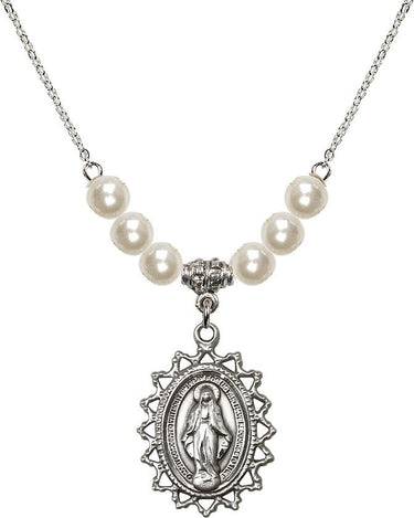 Collar con Medalla Milagrosa de Cristal | 1 pulgada | Cuentas de 6 mm | N31-1619M