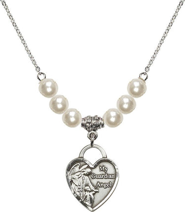 Collar de cristal con ángel guardián en forma de corazón | 1,9 cm | Cuentas de 6 mm | N31-3202