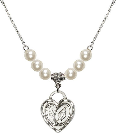 Women's Miraculous Medal Heart Crystal Necklace | 3/4 inch | 6mm Beads