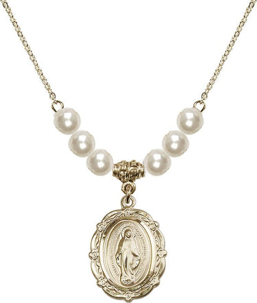 Collar de plata con Medalla Milagrosa y Cristales | 2.2 cm | Cuentas de 6 mm