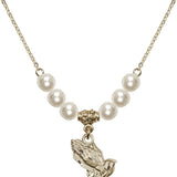 Praying Hands Crystal Necklace | 1/2 inch | 6mm Beads   14kt Gold Filled