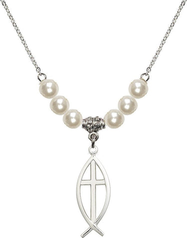 Fish Cross Crystal Necklace | 1 inch | 6mm Beads | N31-4252