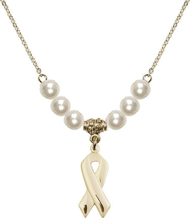 Sterling Cancer Awareness Crystal Necklace | 7/8 inch | 6mm Beads